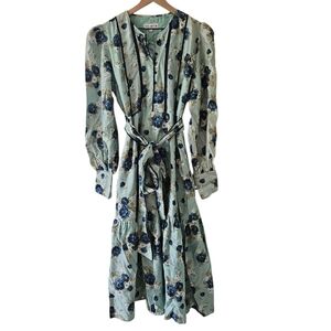 Sue Sartor Blue Rose Floral Long Sleeve Dress